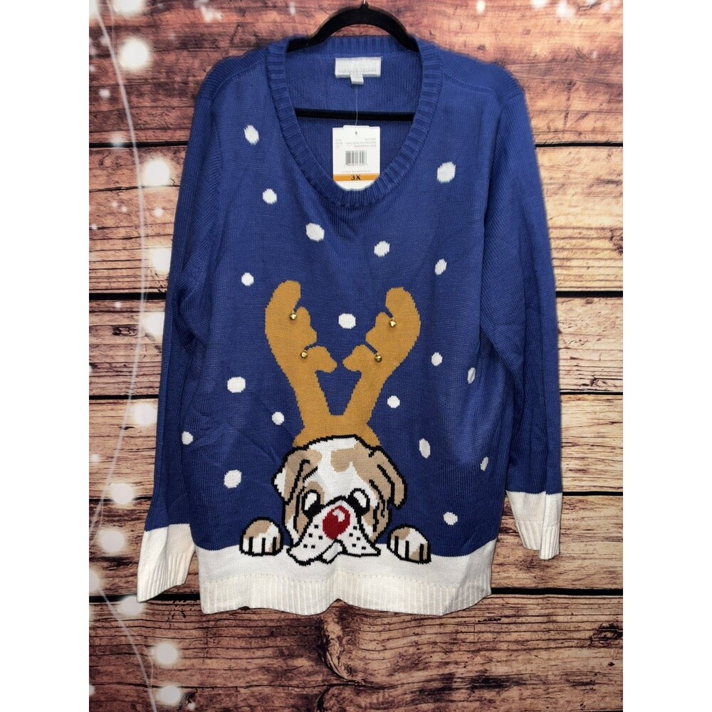 Ugly Christmas Sweater Bulldog Dog Mom Festive Holiday Sweater Womens 3X NWT